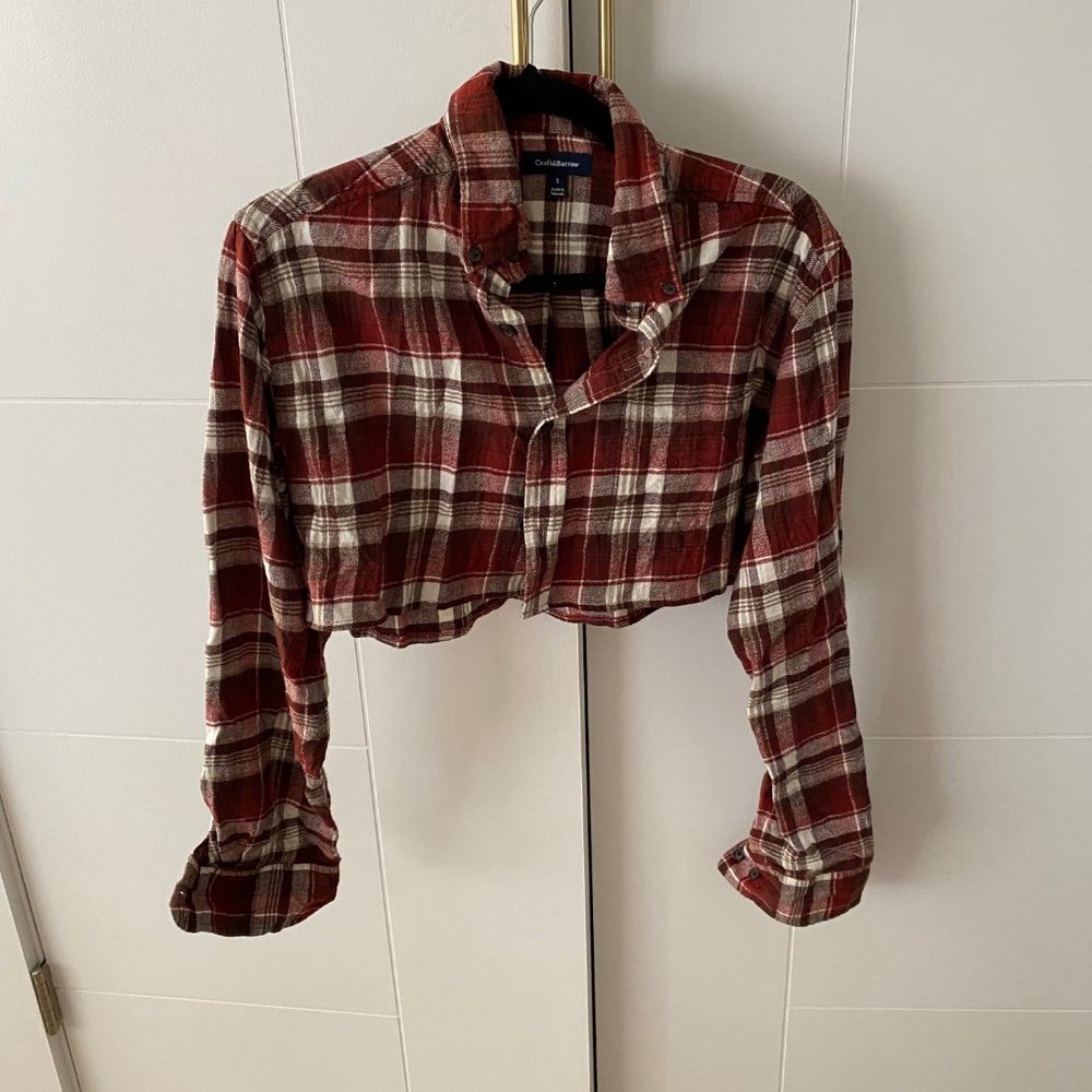 NWOT Vintage plaid crop top shirt (S, Red/White)
